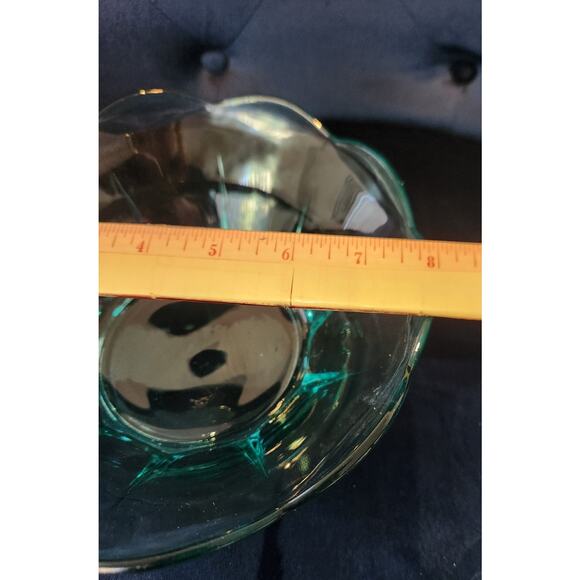 Aqua Teal Pressed Glass Console Berry and Bowl Set Scalloped Edge Starburst Base - Picture 7 of 10